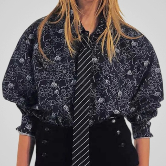 NWT Free People Monogrammed Dress Shirt Oversize dMedium Retail $148.00 - Picture 2 of 12